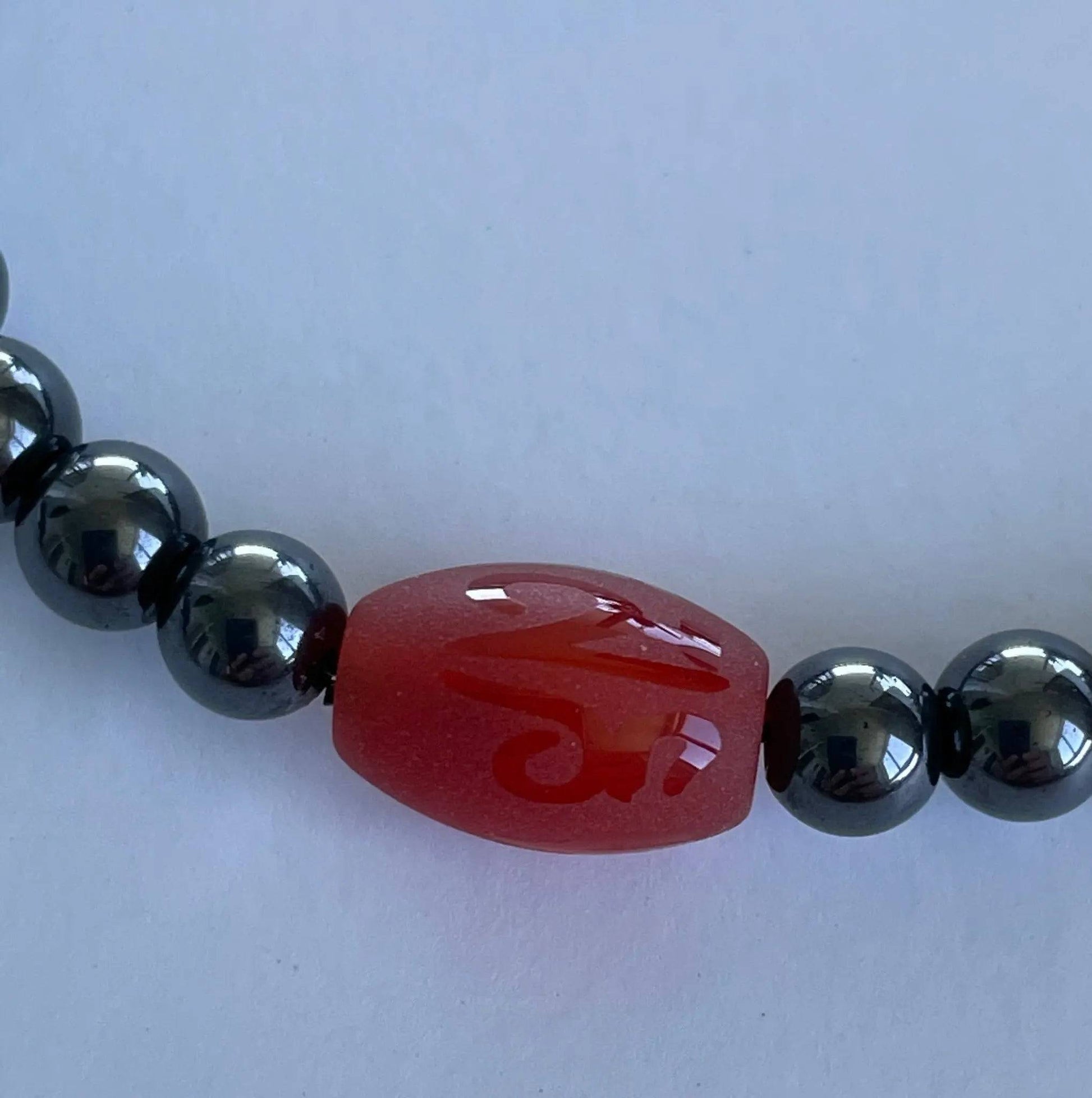 Om (Aum) Bracelet - Hematite & Red Agate - Uplift Beads