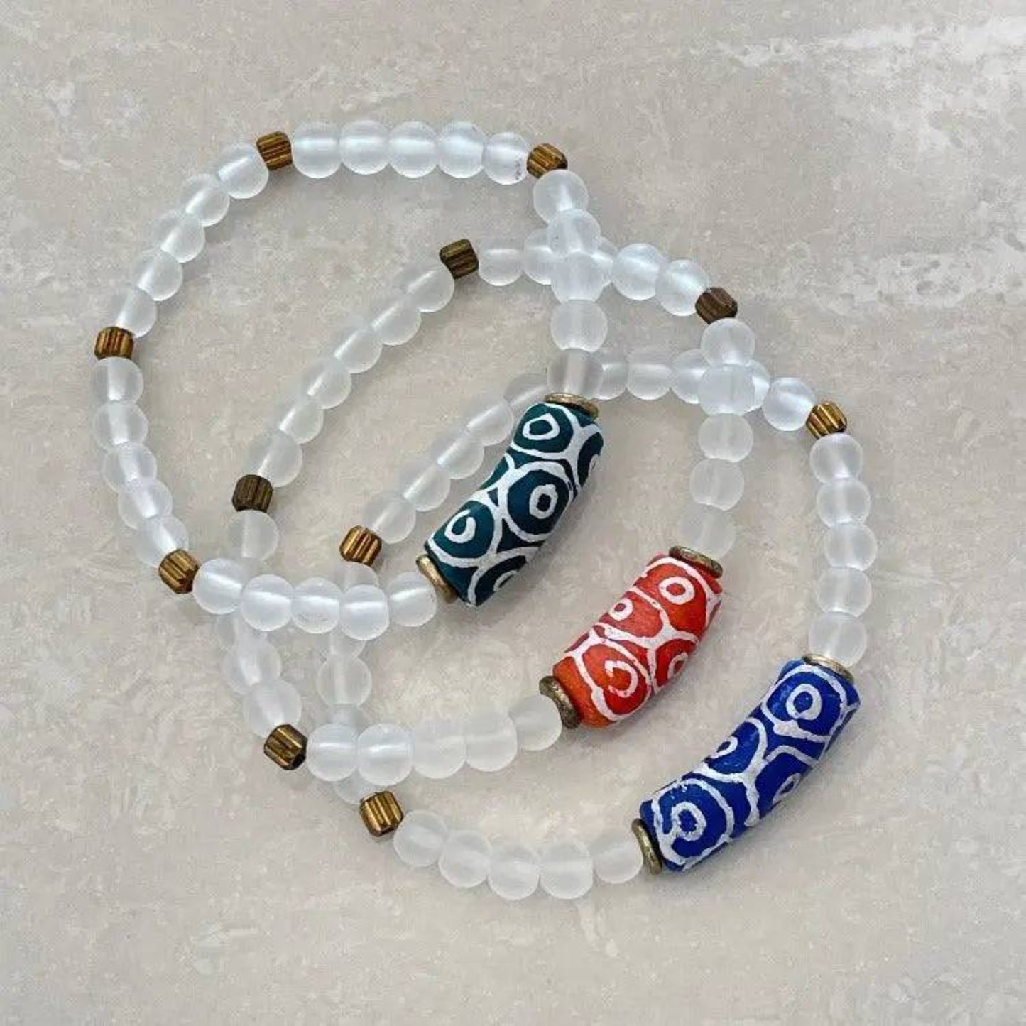 African Krobo & Sea Glass Bracelet - Uplift Beads